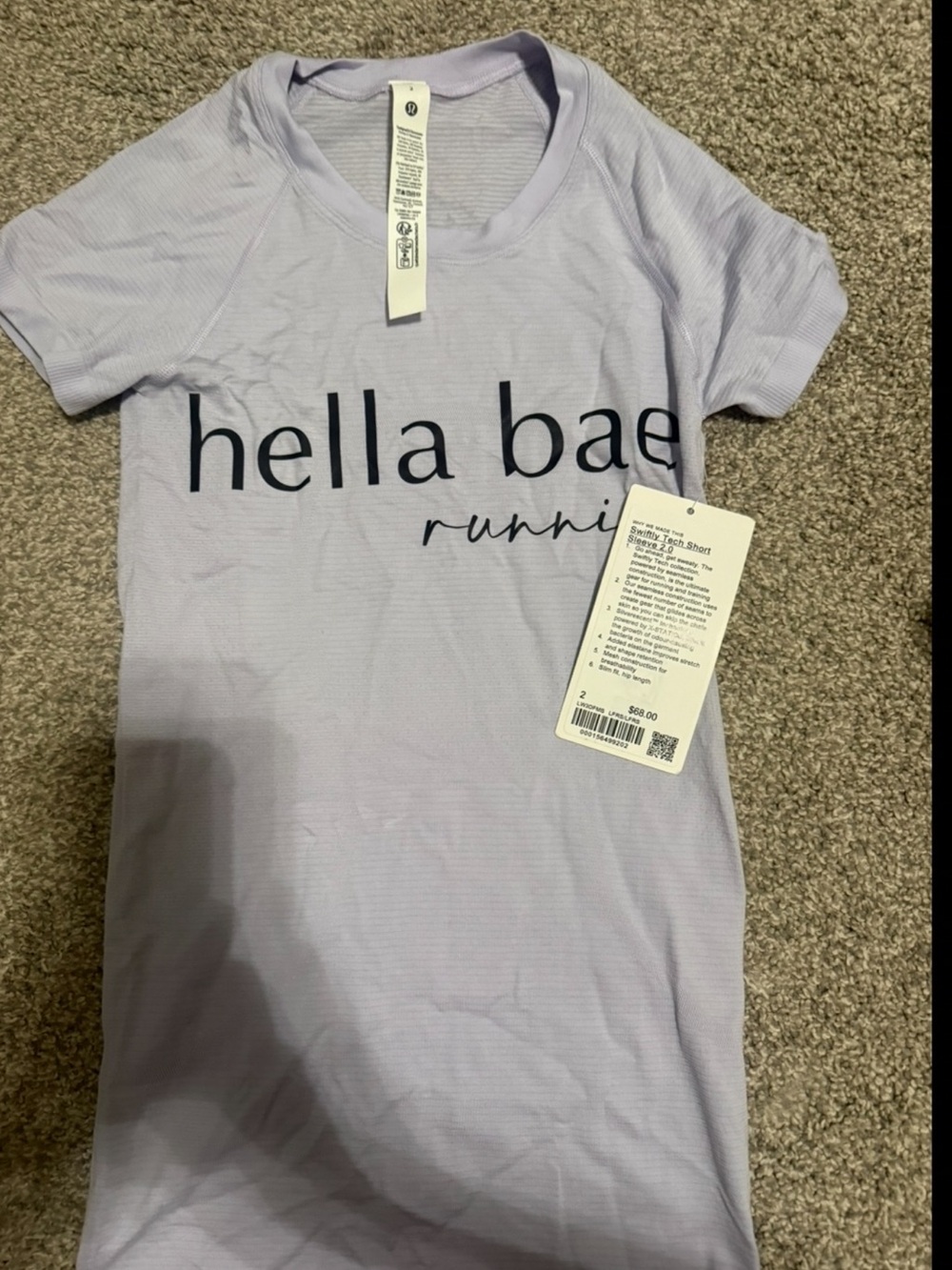 Lululemon Women's 'hella bae' Running Tee - Light Lavender